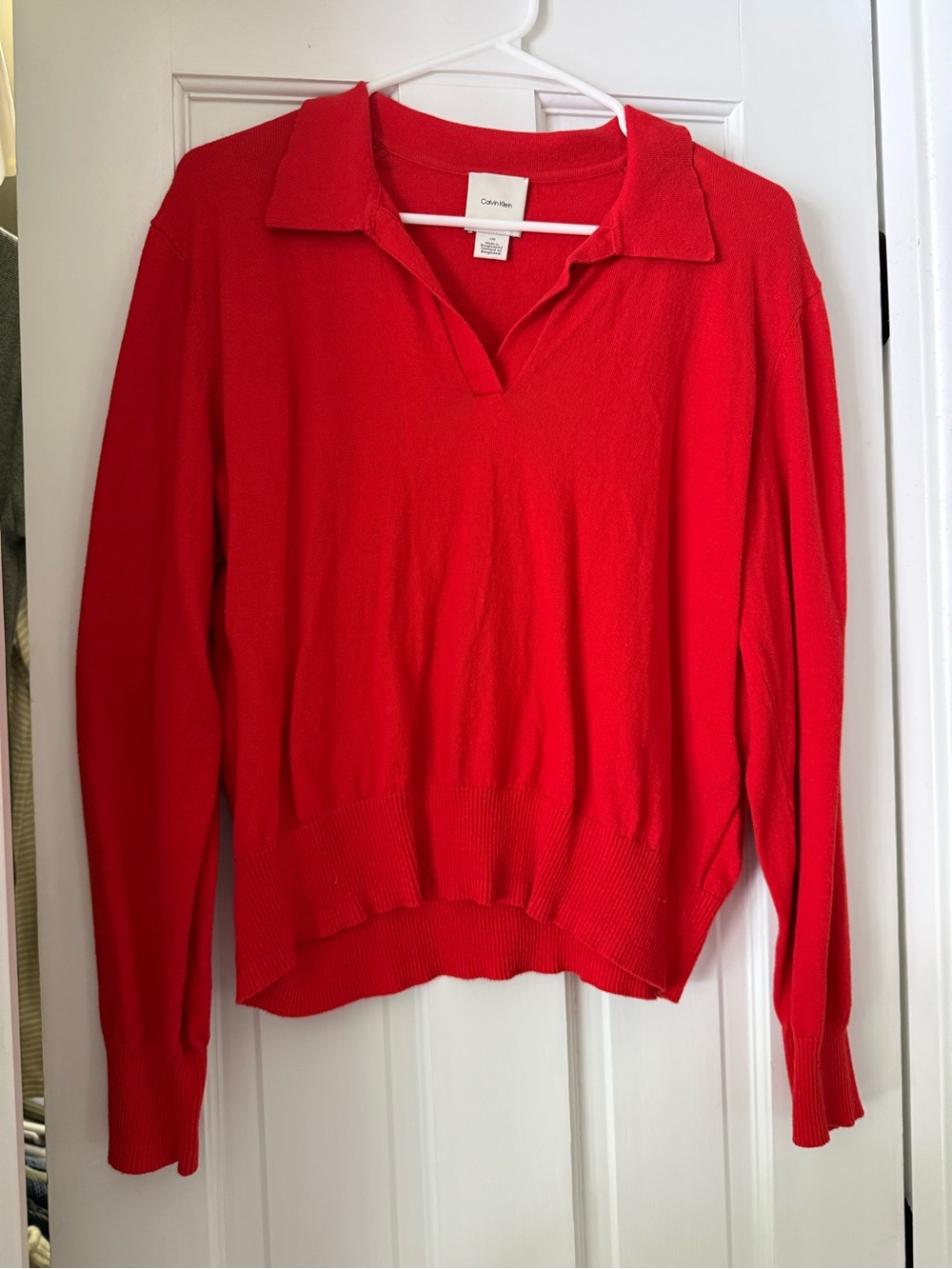 Calvin Klein Bright Red Collared V-Neck Pullover Sweater